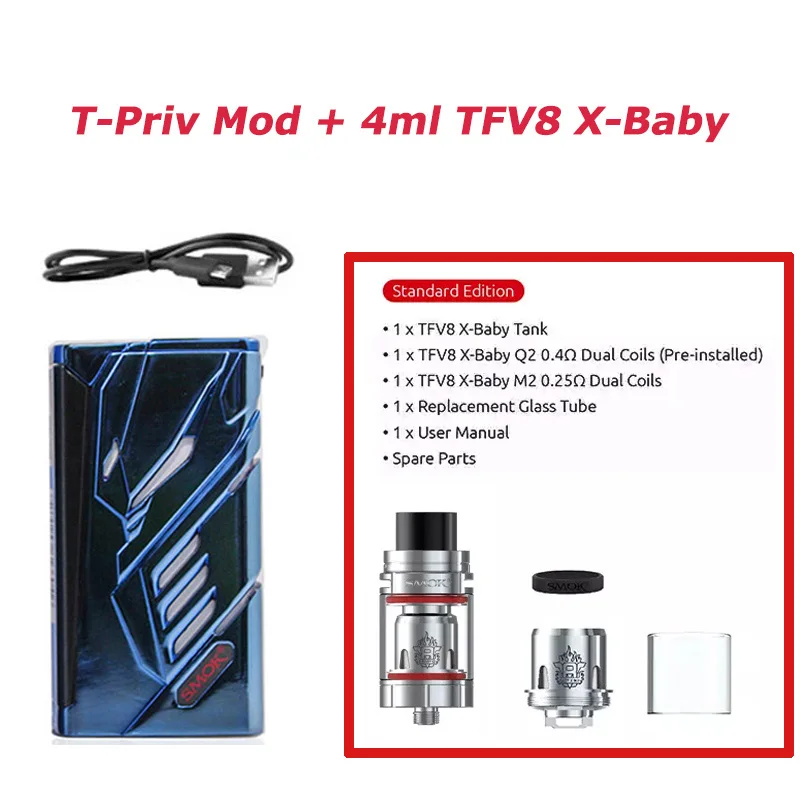 Оригинальный SMOK T PRIV Mod 4 мл TFV8 X BABY бак 220 Вт VW TC бокс мод испаритель вейп комплект