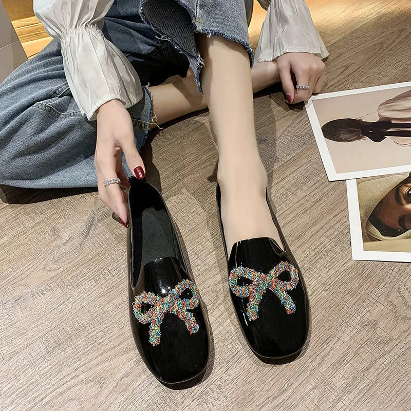 

Patent Leather Ballet Flats Shoes Woman 2021 Shallow Mouth Casual Female Sneakers Modis Autumn Oxfords Ladies' Footwear Square T