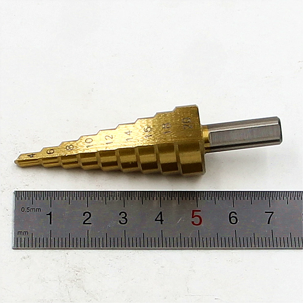 Новые сверла-шаговые HSS 4-20 мм прямого спирали электроинструменты с 1/4-дюймовым шестигранным хвостовиком по оптовой цене 9 ступеней металлического сверления с покрытием из титана.