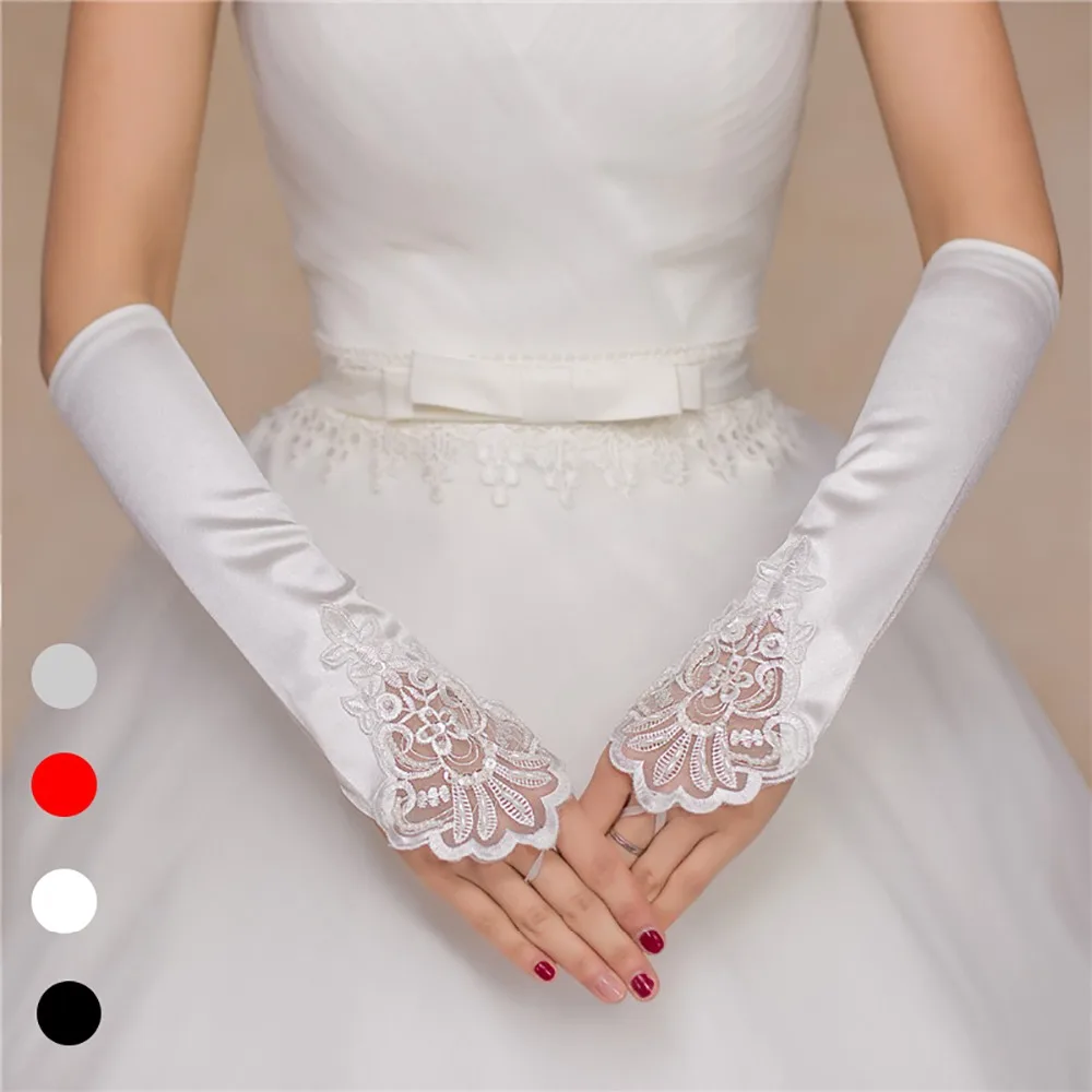 

Women Fingerless Bridal Gloves Elegant Beading Sequins Elbow Length White Ivory Red Glove Wedding Accessories Wholesale