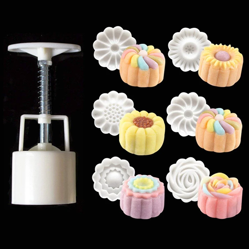 

Hand Pressed Mooncake Mould 6 Stamps - Mid Autumn Festival Mooncake Mould DIY Decorative Cookie Mould Kitchen Accessories