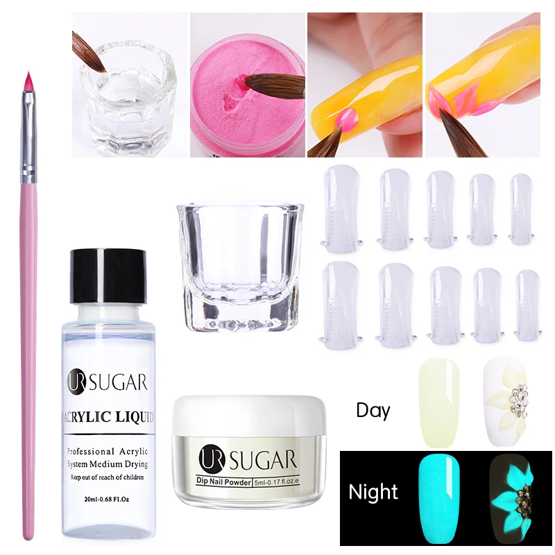 Carving Set 3 UR SUGAR, 5 мл, светящийся набор порошка для ногтей, для вырезания, удлинение французских ногтей, полимерный порошок, градиент, растут в темноте, украшение - Цвет: Carving Set 3