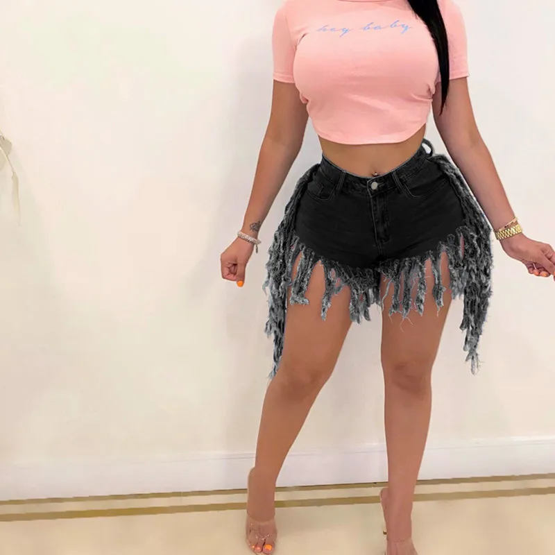 

Women Unique Streetwear High Waist Casual Straight Club Shorts Jeans Summer Plus Size Fashion Tassel Denim Sexy Hot Shorts