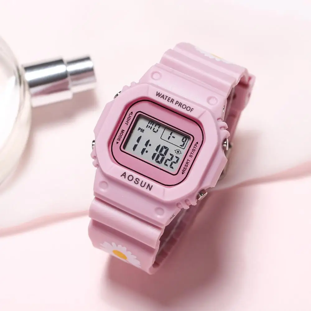 Студенческие светодиодные спортивные цифровые часы для девочек в цветочек с
