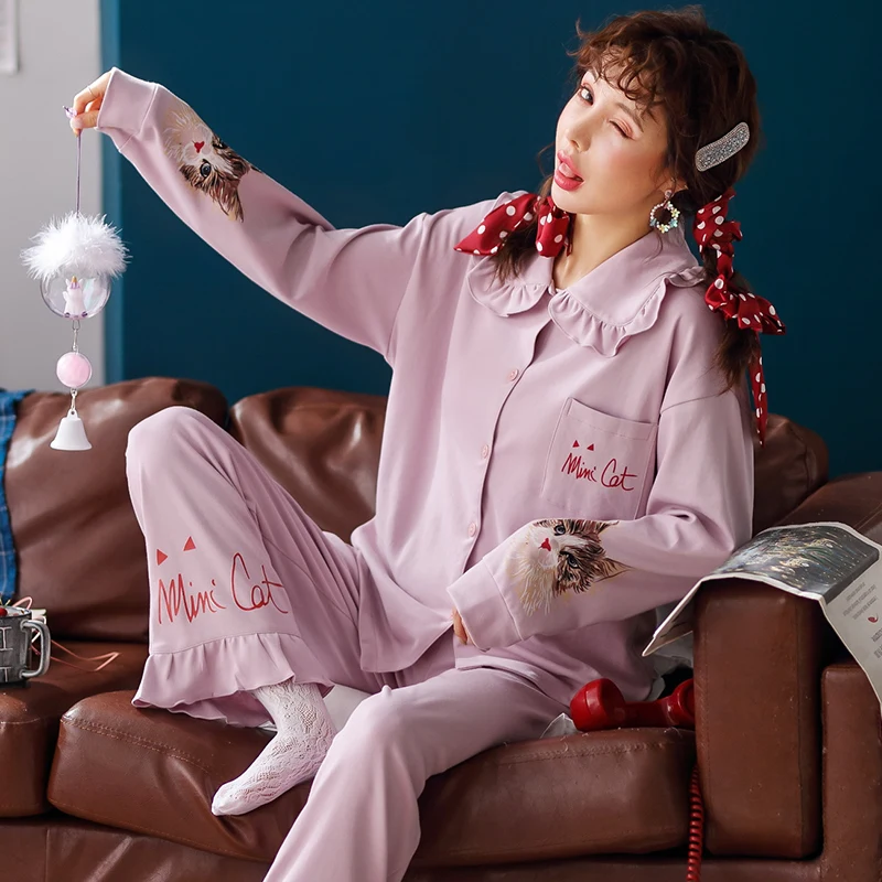 Пижама женская пижамный комплект с длинным рукавом из 100% хлопка|womens pajamas set|pajama
