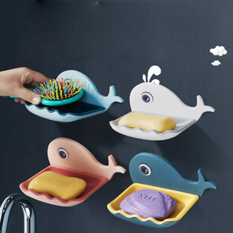 

Soap Rack No Drilling Wall Mounted Drain Non Perforated Double Layer Holder Sponge Dish Accessories Soap Dishes Bathroom