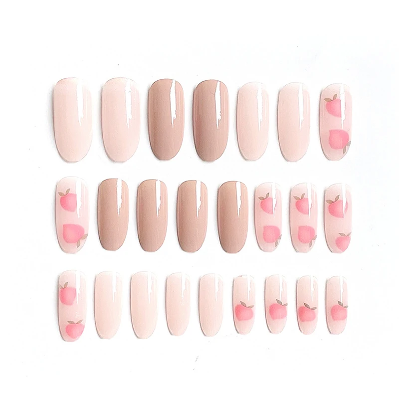 

24pcs Peach Pink Wear Long Paragraph Fashion Manicure Patch False Nails Save Time Wearable Nail Patch uacr Sequins DIY Apparel