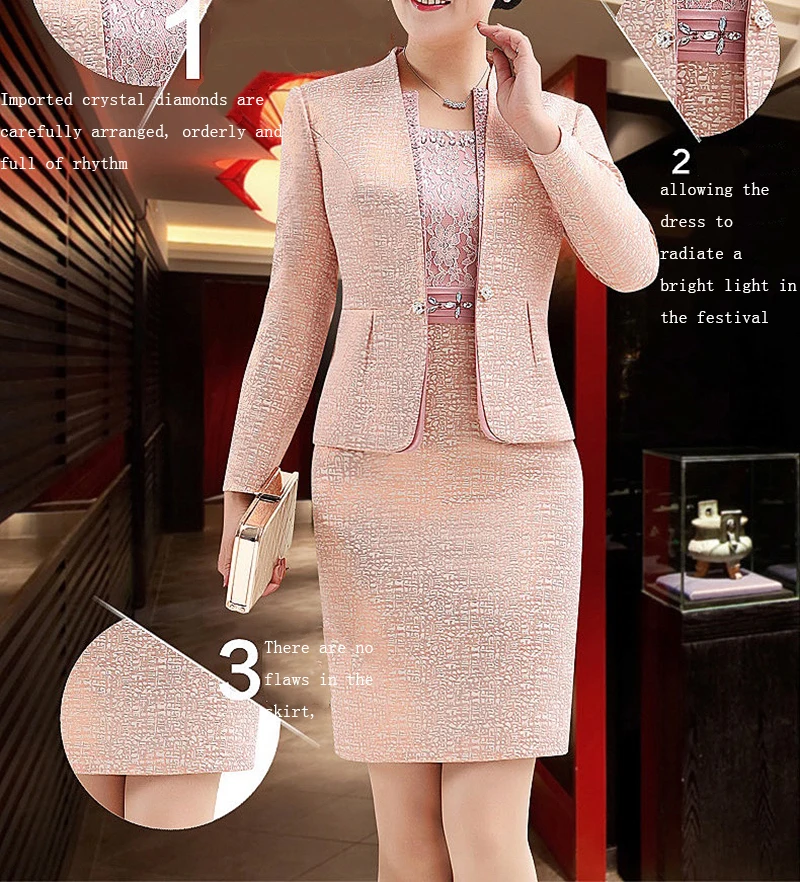 

2 Piece Fashion Autumn High Quality Bride Dresses Knee Length With Jacket Mother Dress Wedding Party Groom Gown