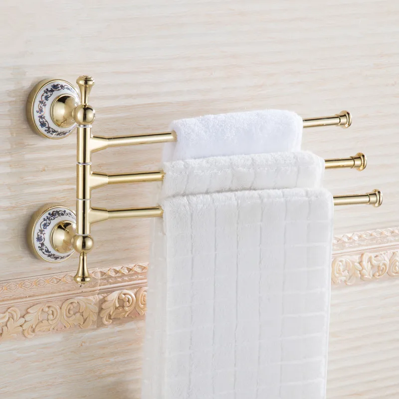 Латунная Складная Вращающаяся вешалка для полотенец 3 полоски | Обустройство