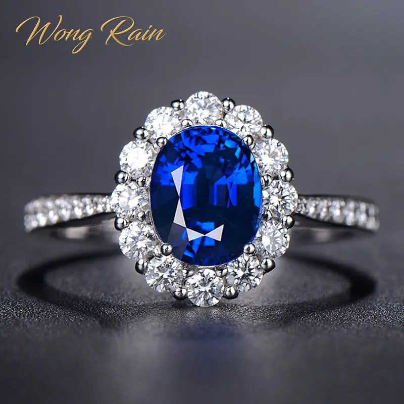 Женское кольцо с голубым сапфиром Wong Rain винтажное обручальное из 100%
