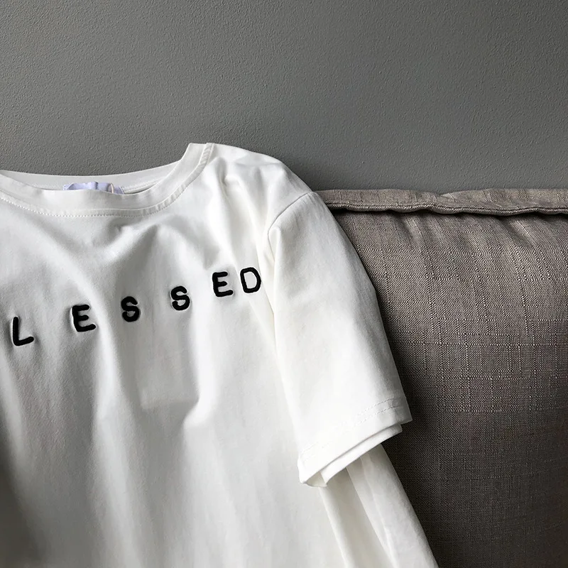 Sherhure 2020 Letter Print Women Summer Cotton White T Shirts O-Neck Short Sleeve Tops For Blusa | Женская одежда