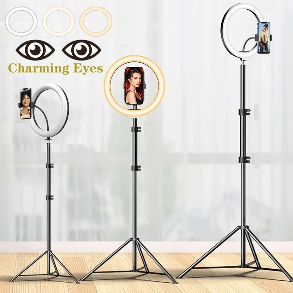 

10in LED Selfie Ring Light Photography RingLight Phone Stand Holder Tripod Circle Fill Light Dimmable Lamp Makeup Phone Stand