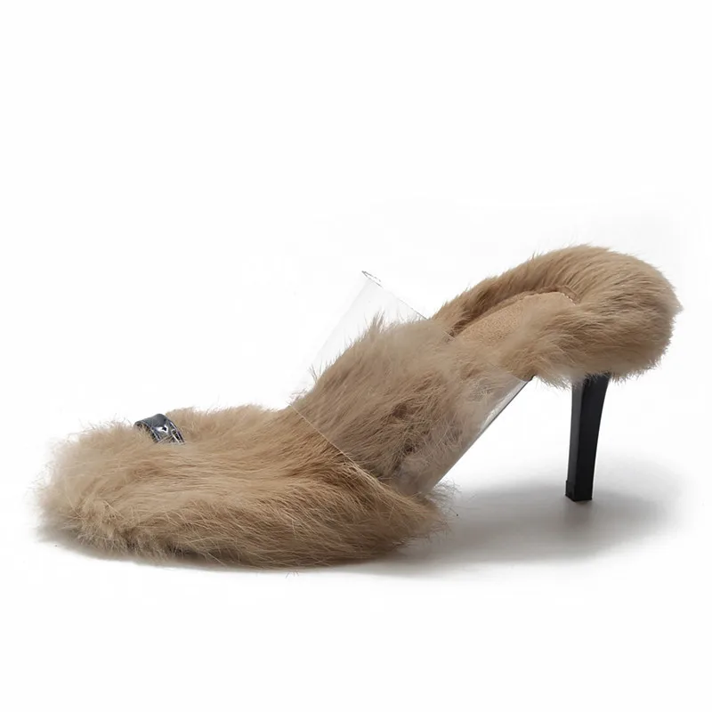 Весенне осенние Шлепанцы из искусственного меха пикантные прозрачные женские