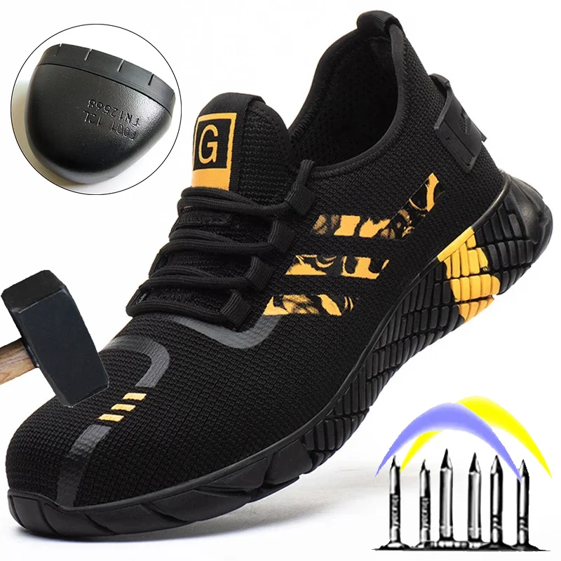 

Мужские неразрушаемые кроссовки, Нескользящие безопасные рабочие ботинки, обувь со стальным носком, 2020