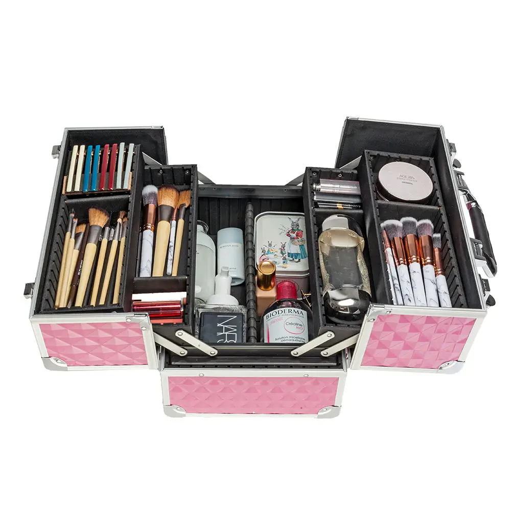 

Multi-layer Professional Portable Aluminum Cosmetic Makeup Case Pink 190813103