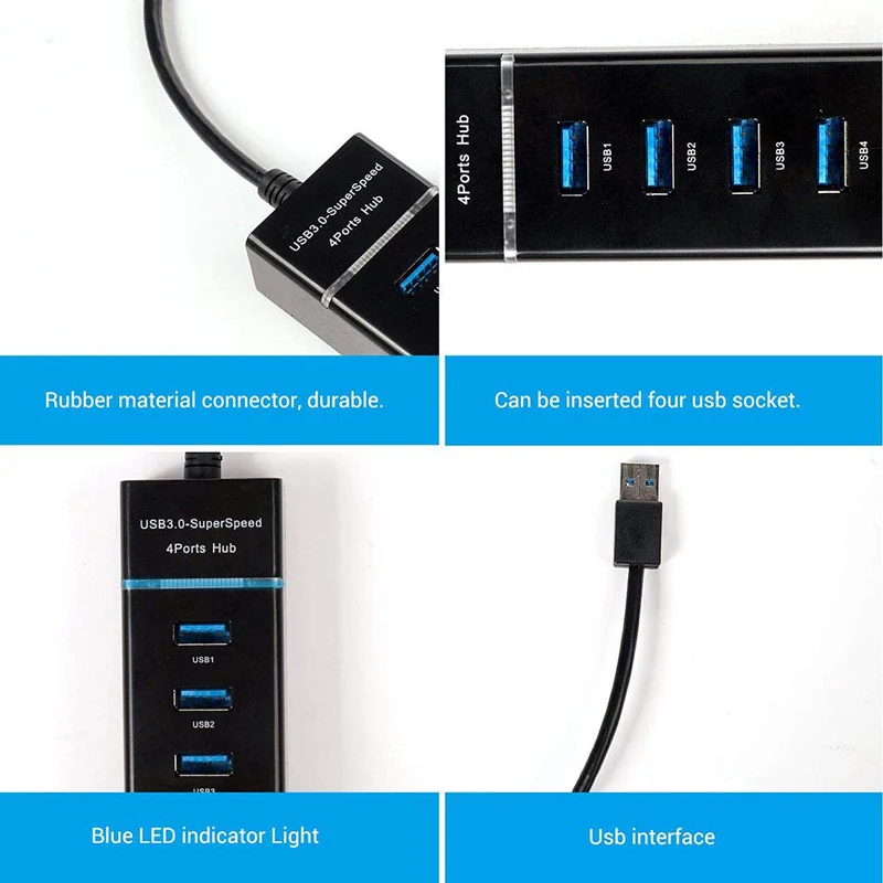 USB 3 0 концентратор 4 порта мульти сплиттер адаптер 5 Гбит/с супер скорость со