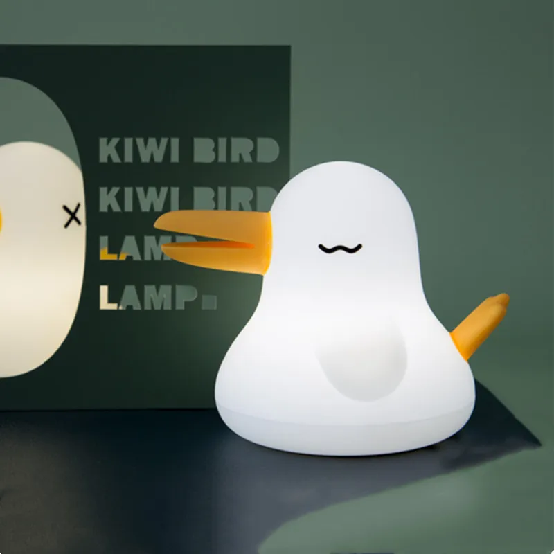 Creative Cartoon Kiwi Bird Night Light Rechargeable Sleeping Light Bedroom Usb Bedside Stepless Dimming Timing Pat Silicone Lamp
