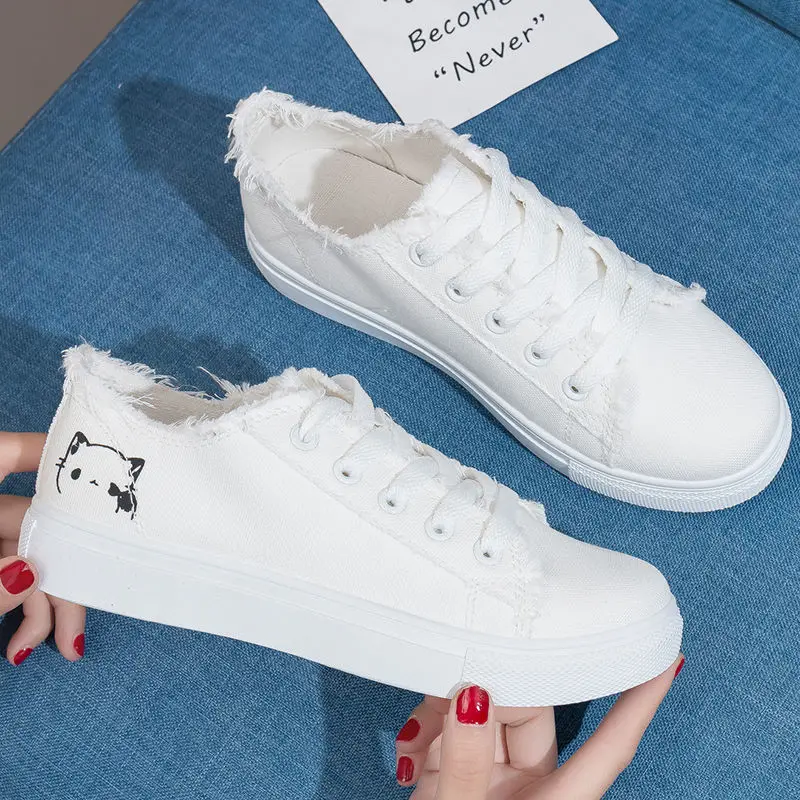 

Женские кроссовки 2021, модная женская Вулканизированная обувь, кроссовки, женская повседневная обувь на шнуровке, дышащая холщовая обувь дл...