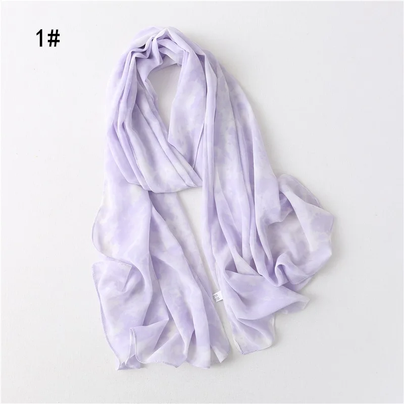 

Malaysia Printed New Printing Pearl Chiffon Women's Long Scarf Gradual Tie Dye Scarf Long Scarf Headtie
