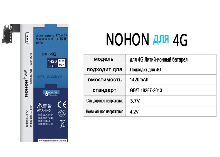 NOHON аккумулятор для Apple iPhone 4, 5, 6, 4S, 5S, 5C, литий-полимерный Сменный аккумулятор для мобильного телефона, реальная емкость+ Бесплатные инструменты