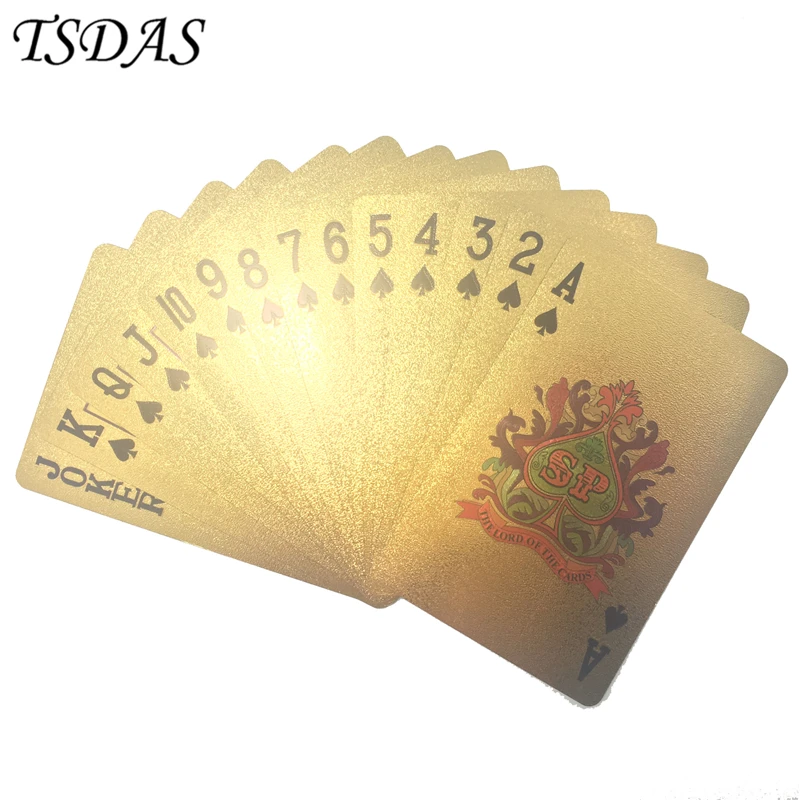 Одна колода Золотая фольга покер евро 100 стиль пластиковые игральные карты