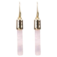 rose quartz powder pink crystal cylinder shaped pendant edge earrings