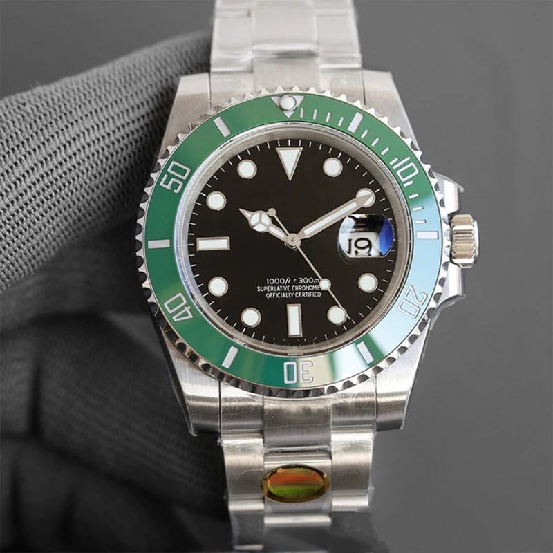 

New Men Watch Men 2813 Automatic Mechanical Glide Lock 904L Stainless Steel Casual Business Sapphire Glass Green Ceramic Bezel