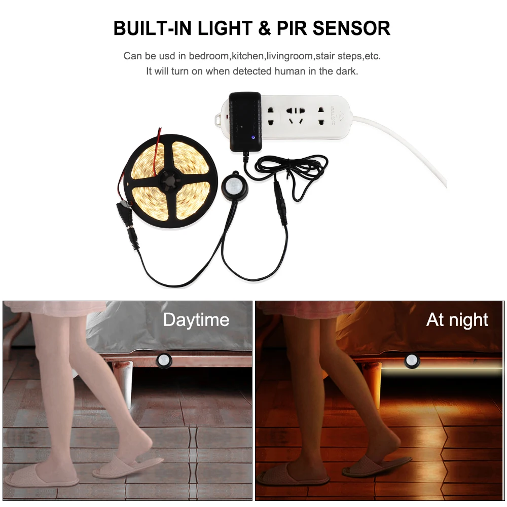 Движения Сенсор Светодиодные ленты светильник 12V 2835 SMD 60 Светодиодный S/m Сенсор ночной Светильник кровать светильник с автоматическим выключением таймер светильник
