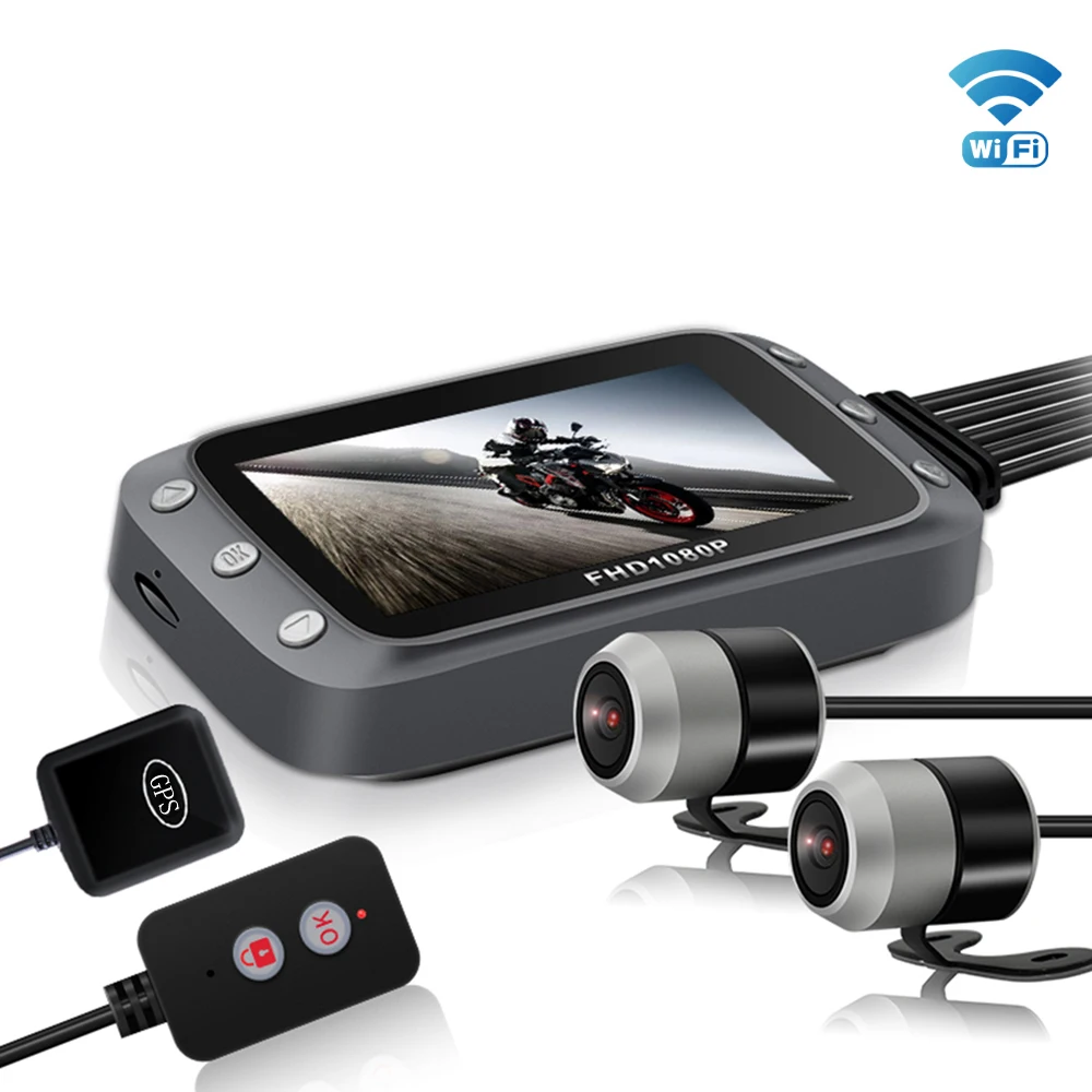 Видеорегистраторы для мотоциклов 3 &quotFHD Экран Dash Cam 2*1080P Двойной объектив Камера Wi