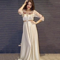 fivsole morocco caftan evening dresses lace a line prom gowns long sleeves formal evening party dress beadings robe de soiree