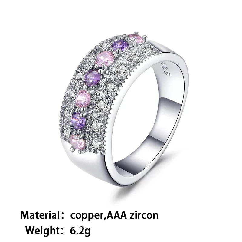 Женские круглые кольца Cpop с разноцветным цирконием серебряного цвета элегантные