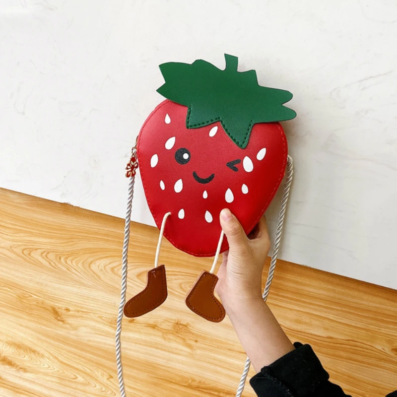 PU Leather Children Mini Shoulder Crossbody Bags Fashion Baby Kids Money Wallet Lovely Cartoon Strawberry Girls Small Coin Purse