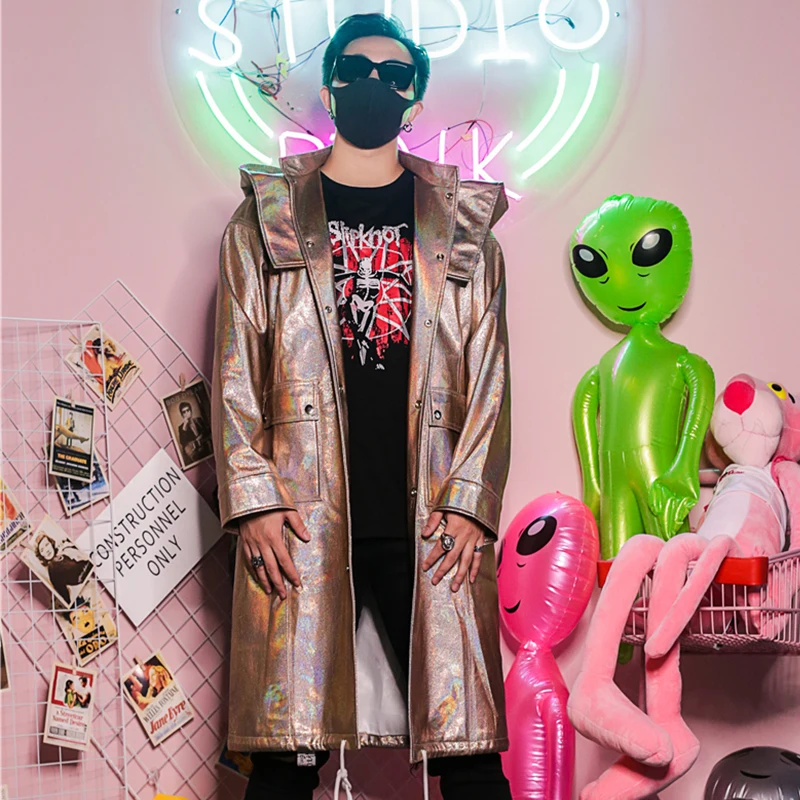 Мужской плащ с капюшоном пальто для ночного клуба певицы диджея сценические