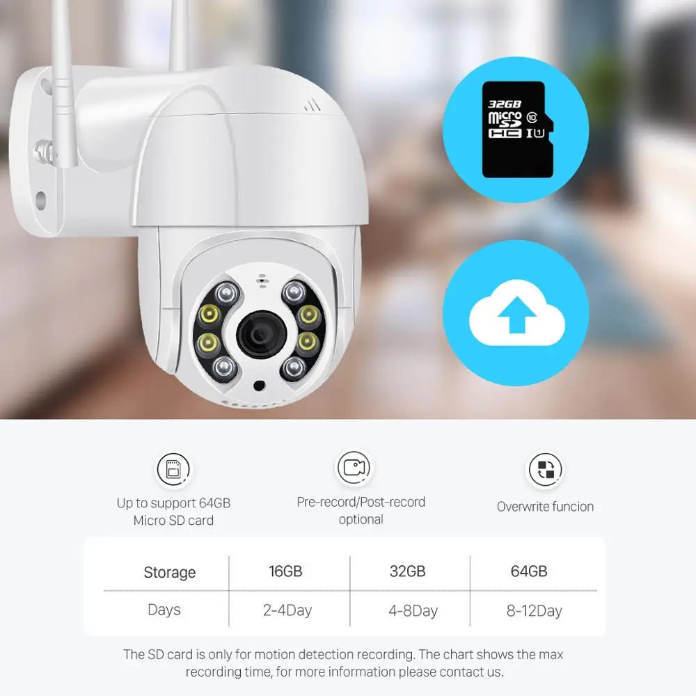 Хранение-движение ИК-светильник Ai Wifi Аудио-Безопасность цветное облако 1080p Ptz