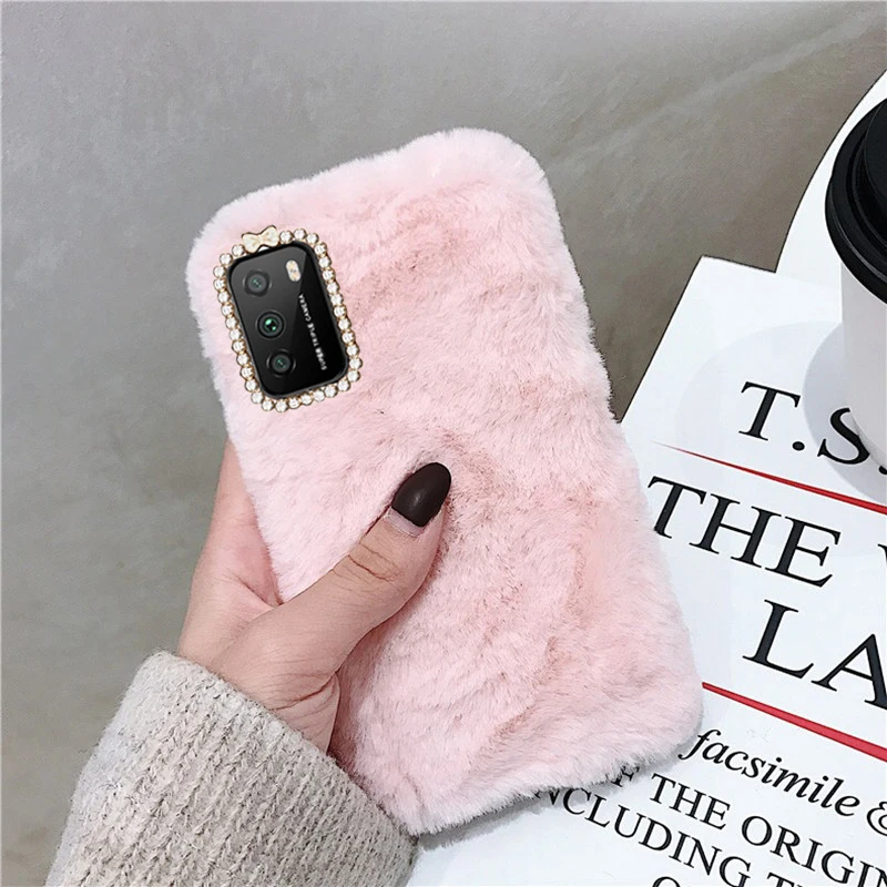 

For POCO M3 Case M3 Cases Warm Fluffy Rabbit Silicone Protective Bumper Cover Shockproof Shell For Xiaomi PocoPhone M3 Cover