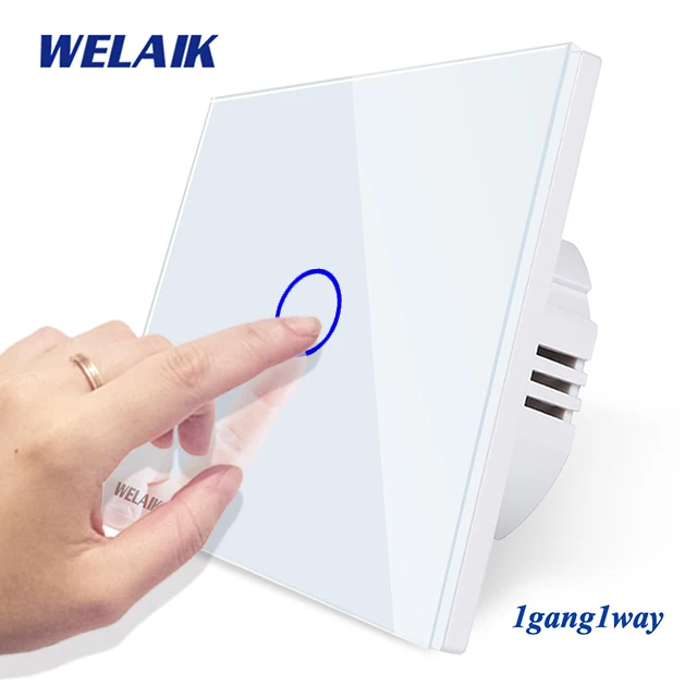 WELAIK UK сенсорный выключатель Кристалл-стеклянная панель-переключатель настенный-Интеллектуальный переключатель-умный-переключатель 1ганг-1way светодиодный-лампа B1911CW/B - Цвет: White Circle