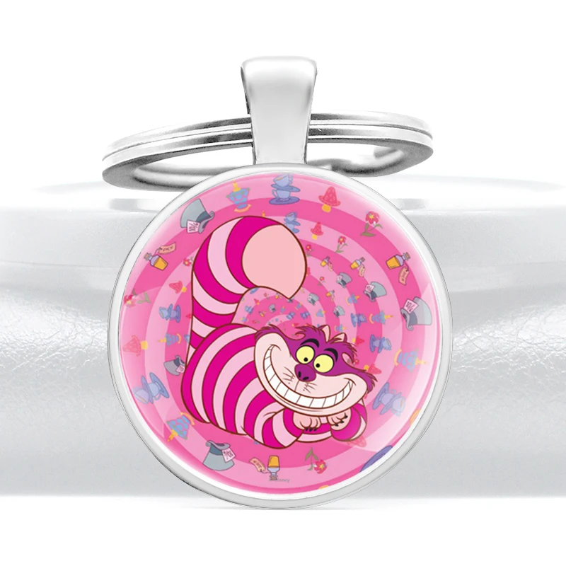 Милый металлический брелок с кабошоном в виде кота из Алисы стране чудес