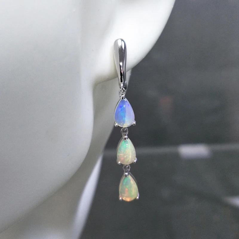 Женские длинные серьги из серебра 925 пробы с опалом|Серьги-подвески| |