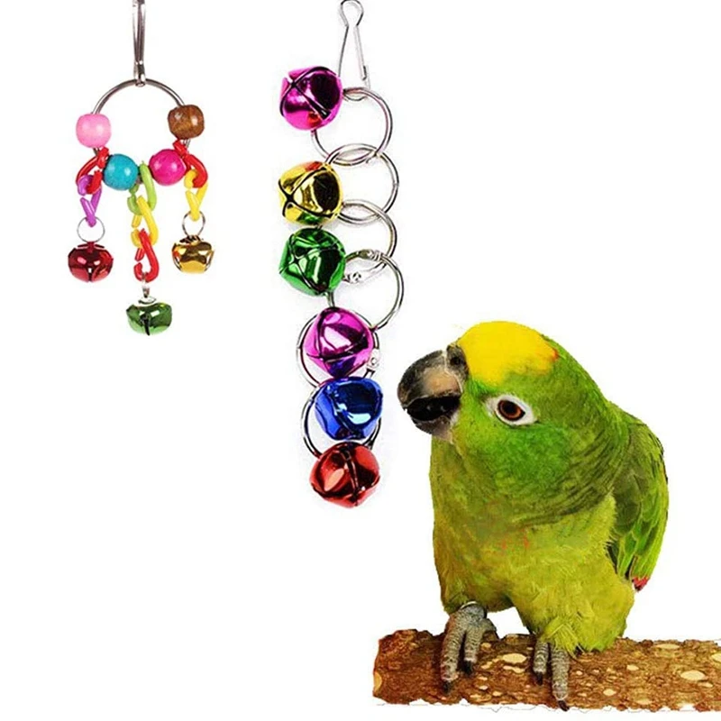 

7Pcs Bird Parrot Toys, Hanging Bell Pet Bird Cage Hammock Swing Climbing Ladders Toy Wooden Perch Chewing Toy for Conure