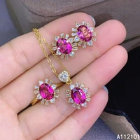 kjjeaxcmy fine jewelry 925 sterling silver inlaid natural pink topaz luxury pendant ring earring set support test chinese style