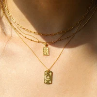 stainless steel jewelry moon star zirconia pendant necklace