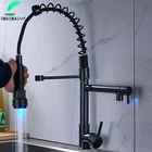 SHBSHAIMY из черного хрома sheration Кухня кран светодиодный светильник выдвижной пружинный смеситель для раковины Двойной Шарнирный патрубок Кухня Torneira горячей смеситель