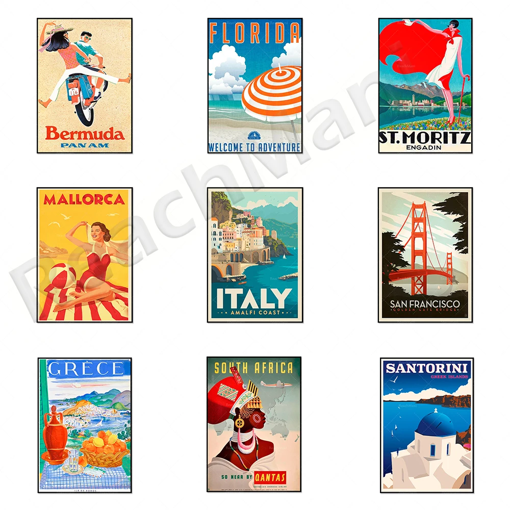 

Vintage Travel Poster, Vintage Florida, South Africa, Africa, Greece, Italy-Santorini Travel Poster-Travel Decoration-Retro Styl