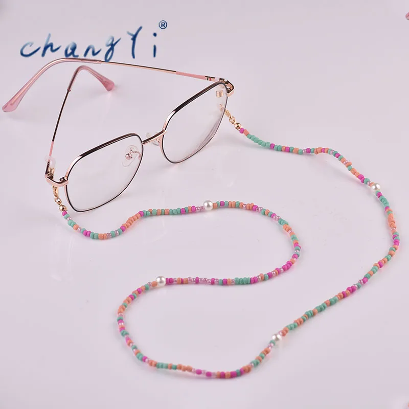 

ChangYi Boho 2021 трендовые красочные очки подвесная цепочка Солнцезащитные очки женские жемчужные маски цепочка модные ювелирные изделия Нескол...