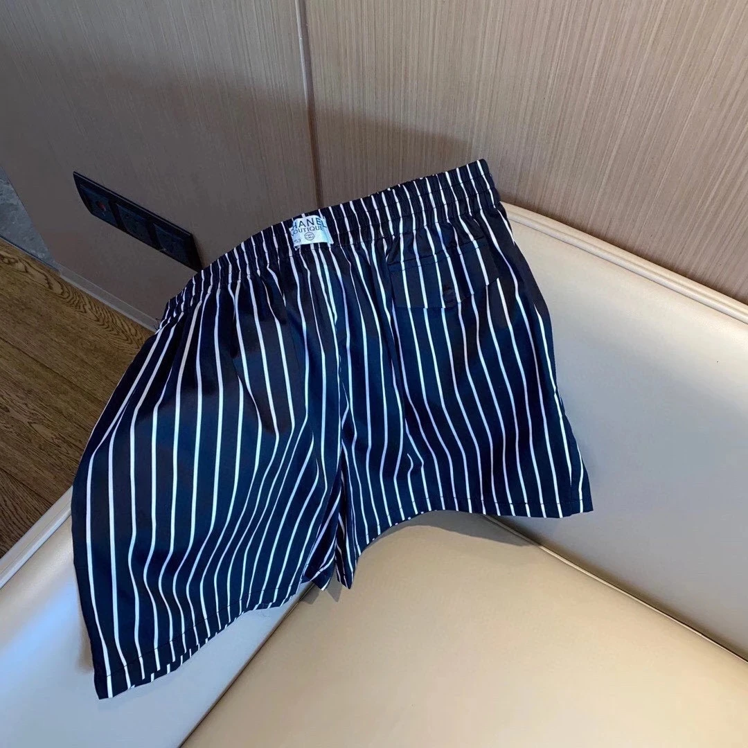 

New year and summer women's fashion classic luxury striped shirt + loose casual elastic High Waist Shorts Suit Black