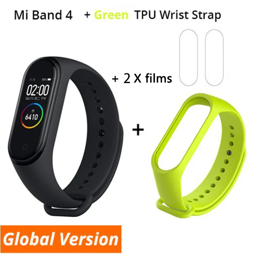 B4 n film n green Новинка, Xiaomi mi-браслет 4 Smart mi Band 4, браслет, пульсометр, фитнес, 135 мА/ч, цветной экран, Bluetooth 5,0 - Цвет: B4 n film n green