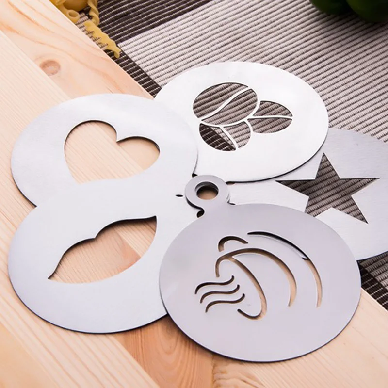 

OBR 6 Pcs/Set Stainless Steel Cafe Foam Spray Template Stencils Barista Coffee Printing Flower Model Coffee Decoration Tool