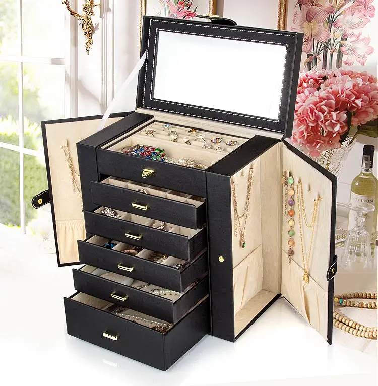 Искусственная кожа Многофункциональная шкатулка Коробка для хранения ювелирных