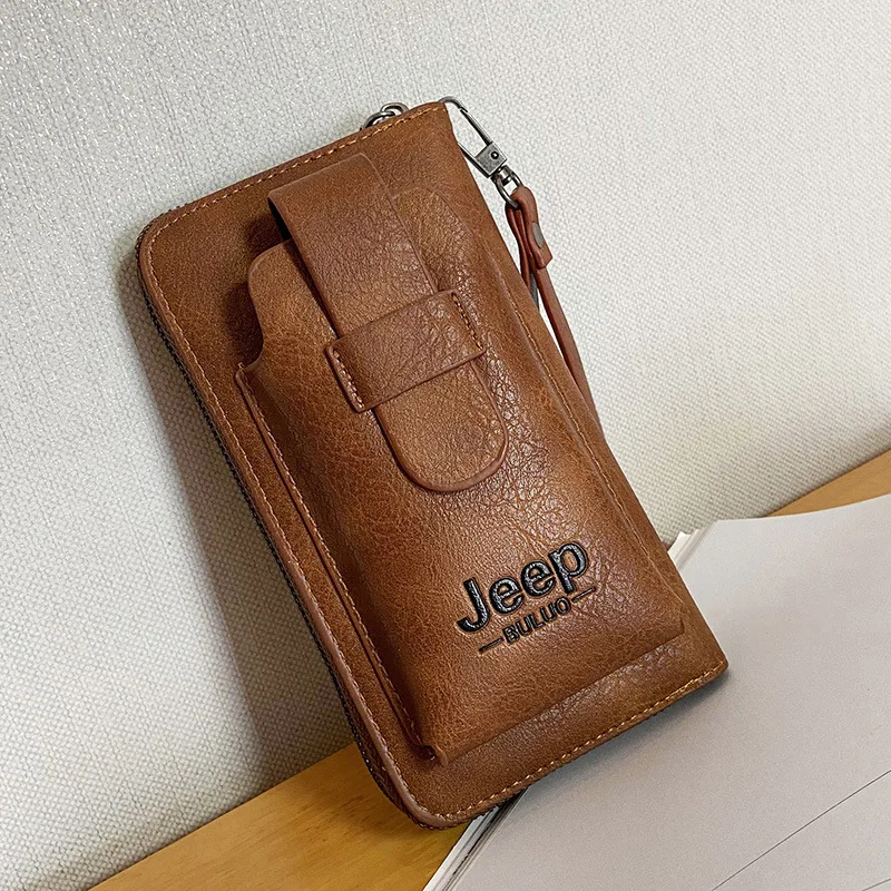 

2021 new men's handbag leisure large capacity men's mobile phone bag soft leather solid color single zipper portable men's bag