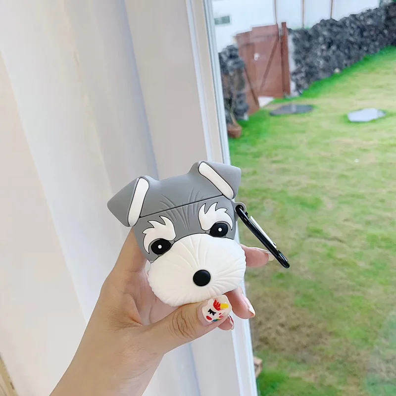 3D милые наушники Schnauzer Dog силиконовый мягкий чехол для AirPods 1 2 Bluetooth гарнитура